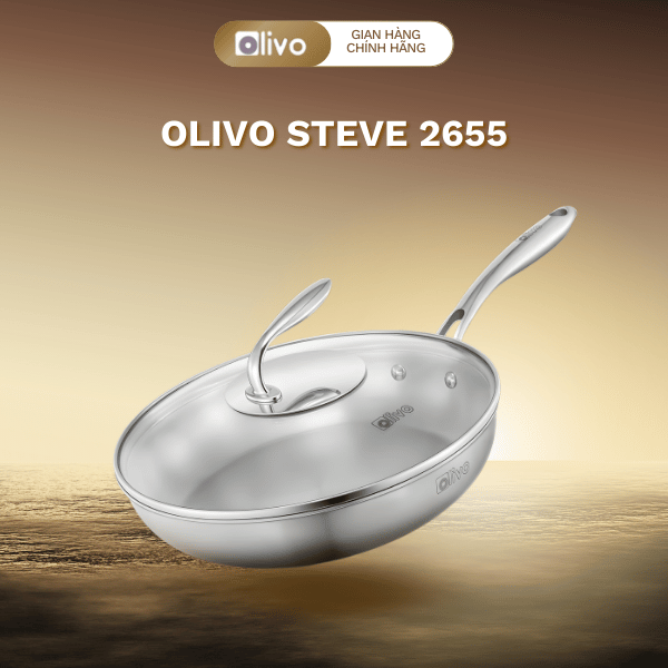 Chảo Inox OLIVO STEVE 2655 (26cm) - Giải Pháp Nấu Ăn Sạch: Chống Dính Vật Lý, Không Lo Bong Tróc