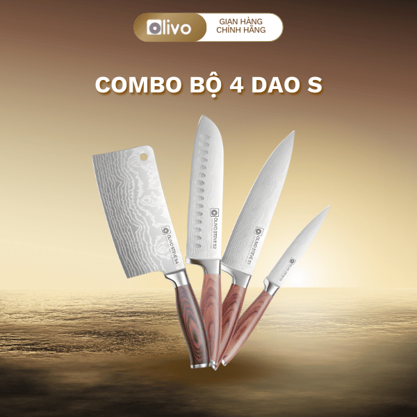 Combo Bộ 4 Dao S Cao Cấp Chính Hãng - Dao Bếp Đa Năng, Thép Không Gỉ, Sắc Bền Dễ Dùng