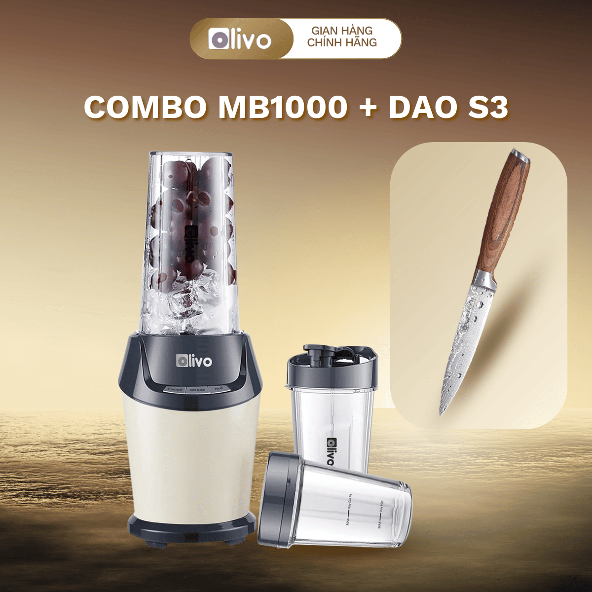 Combo Máy Xay OLIVO MB1000 - Công Nghệ Dao S3 Siêu Bén, Xay Nhuyễn Mọi Nguyên Liệu