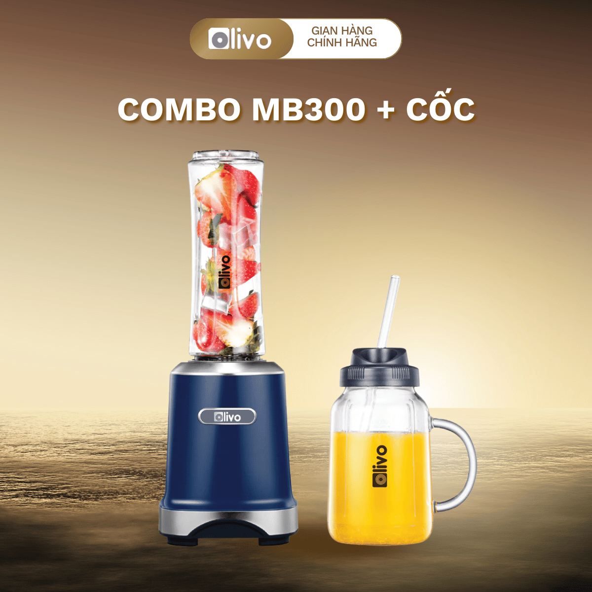 Combo Máy Xay Sinh Tố OLIVO MB300 Và 2 Cốc Linh Hoạt - Xay Đá Bào, Sinh Tố - Dung Tích 600ML