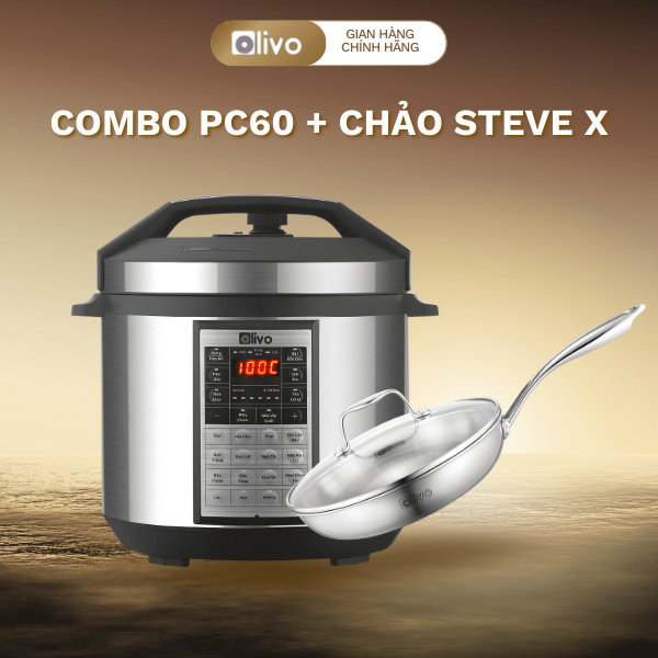 Combo Nồi Áp Suất Điện Đa Năng OLIVO PC60 và Chảo Inox 4 Lớp OLIVO STEVE X Chính Hãng.