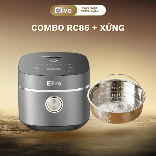 Combo Nồi Cơm Điện OLIVO RC86 Titanium + Xửng Hấp Inox, Giải pháp nấu ăn toàn diện cho gia đình